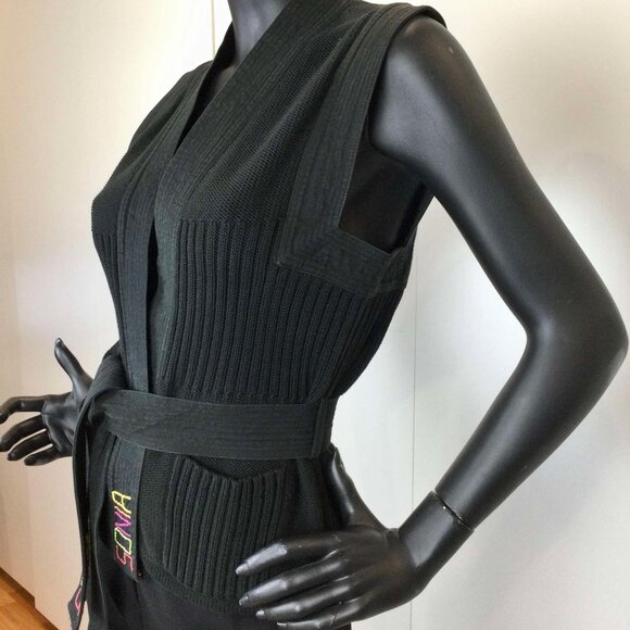 Vintage Sonia Rykiel Cotton Knit Vest – Black Sleeveless Belted – Size S - Picture 3 of 6
